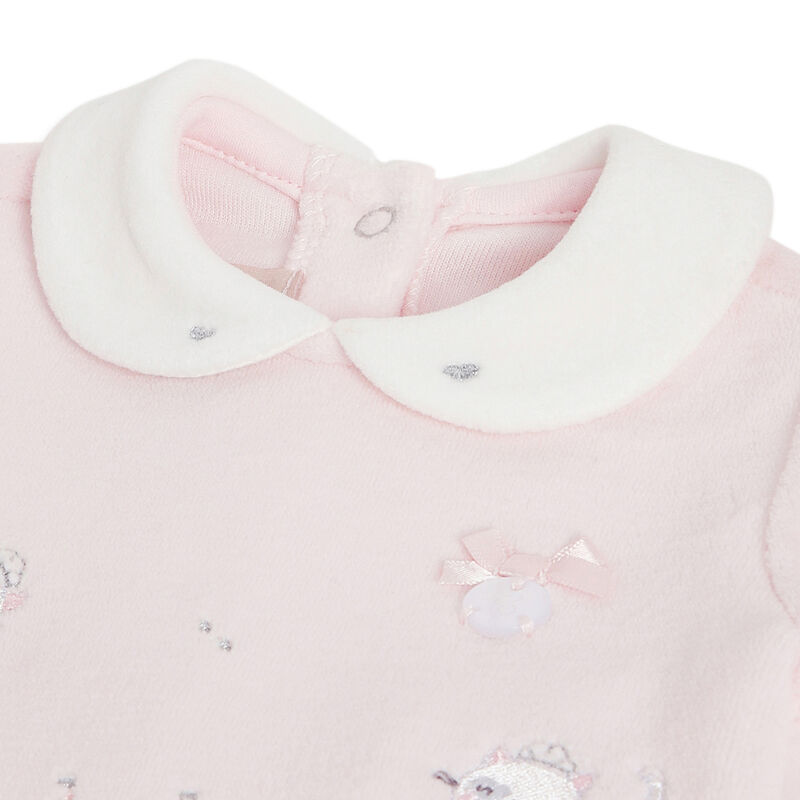 Girls Light Pink Printed Nappy Opening Babysuit image number 2